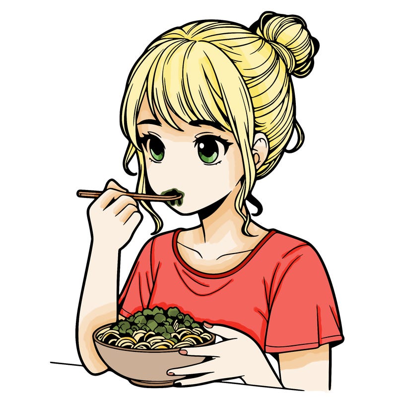 a realistic girl, eating food