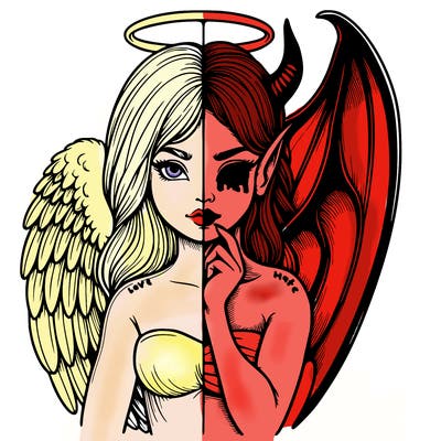 realistic angel half demon