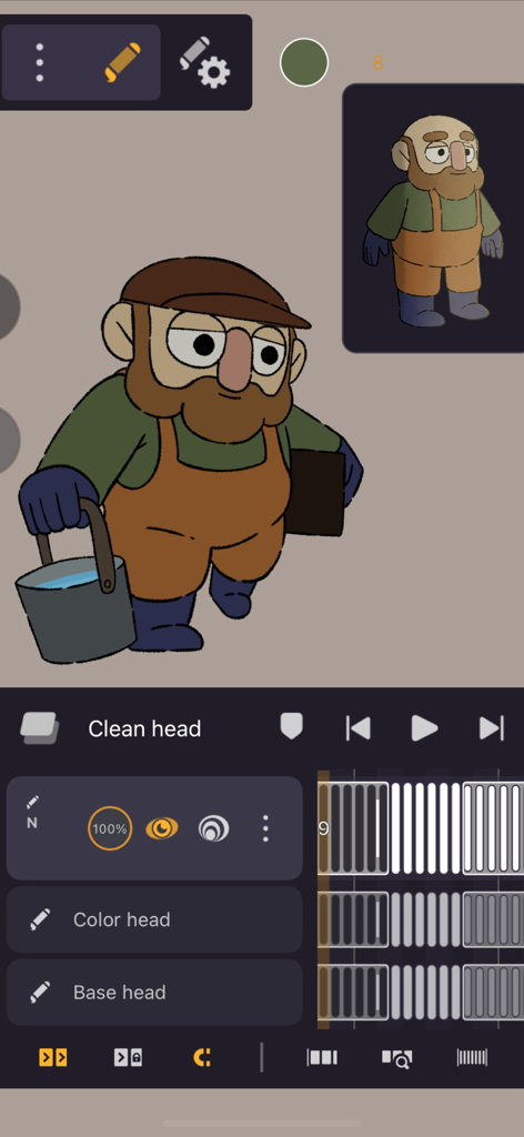 Callipeg mini animation app interface with character drawing and timeline.