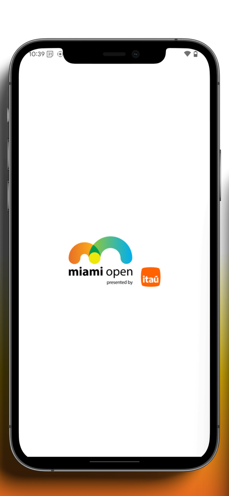 Miami Open presented by Itaú - Schermata di avvio dell'app Miami Open presented by Itau che mostra il logo ufficiale del torneo su sfondo bianco.