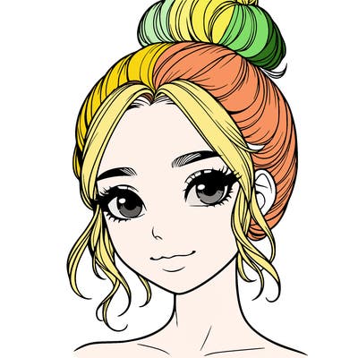 realistic pretty girl with hair in bun