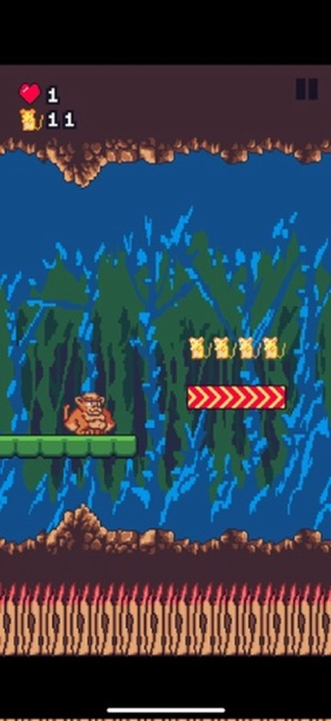 Macaco Jumper - Pixel art monkey character on a platform in a retro forest game level