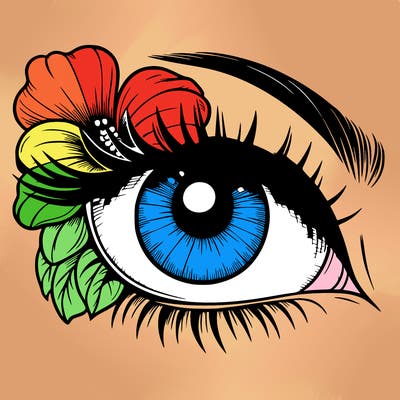 realistic eye with flower