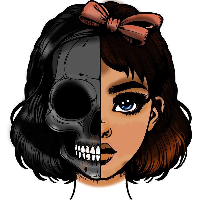 realistic girl with half skull mask