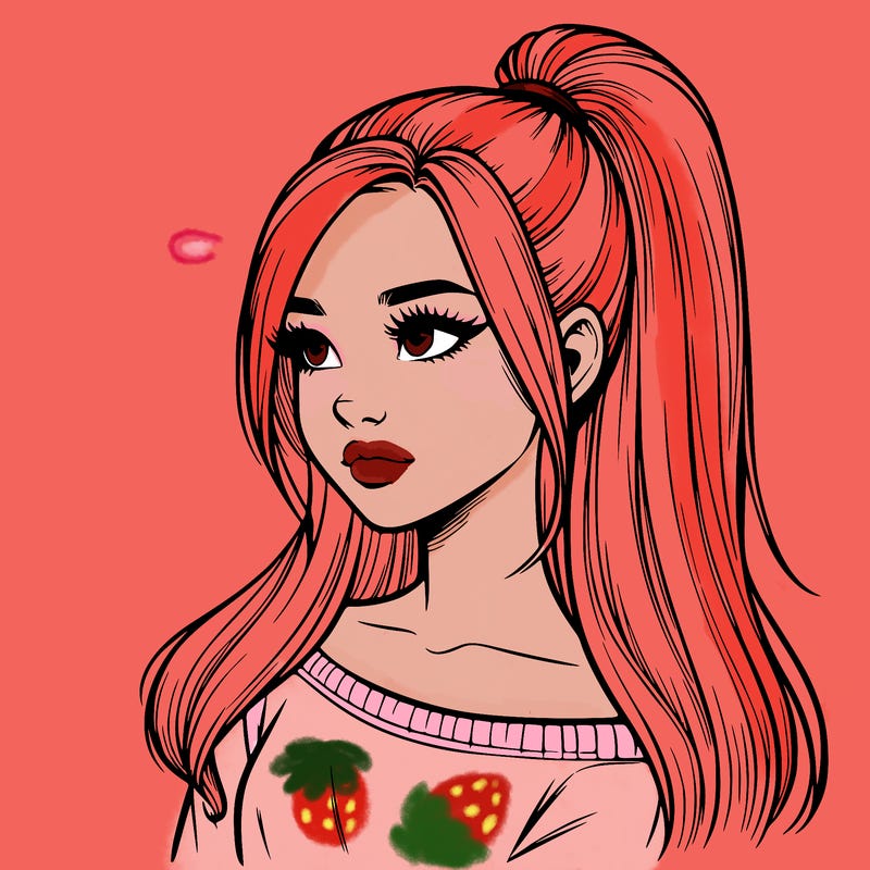 realistic girl with a high ponytail