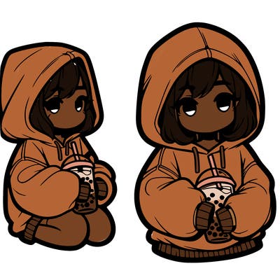 oversized hoodie girl with boba