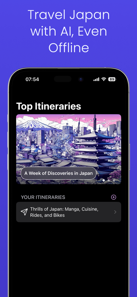 Interface of the Visit Japan Web AI Guide app showing custom travel itineraries for Japan