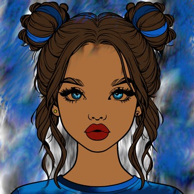 realistic girl with two buns in hair and lips