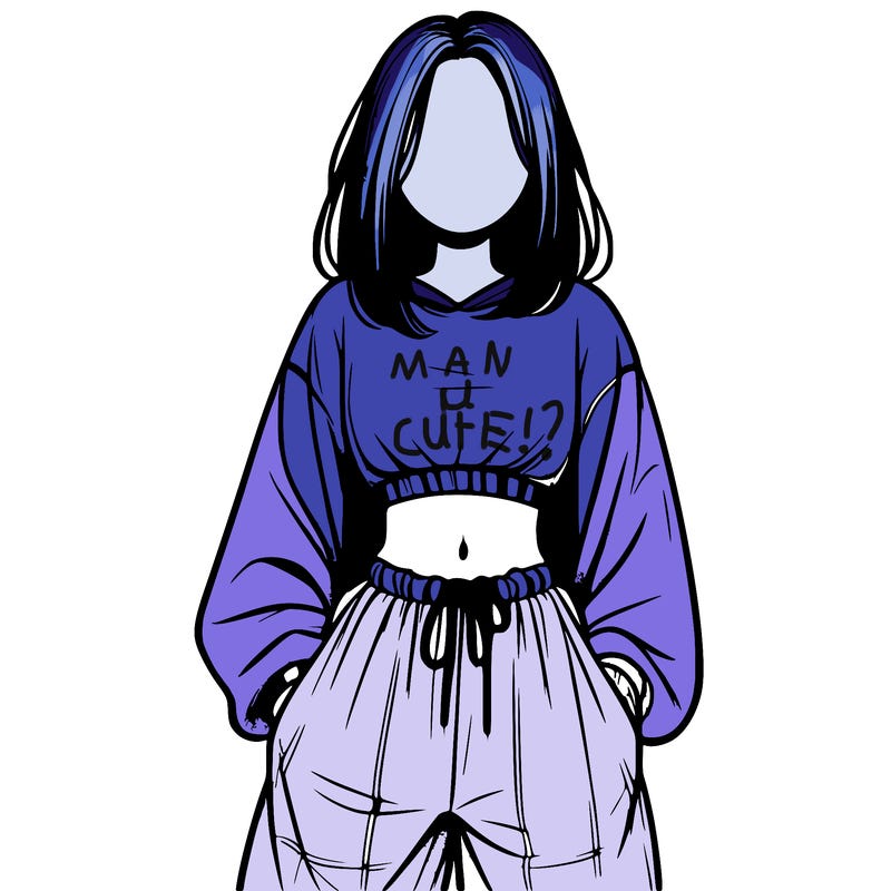 realistic girl faceless with baggy pants and a crop top
