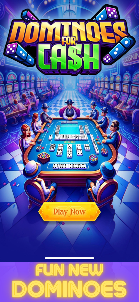 Dominoes For Real Cash Skillz - Animated characters playing dominoes around a table in a vibrant casino environment