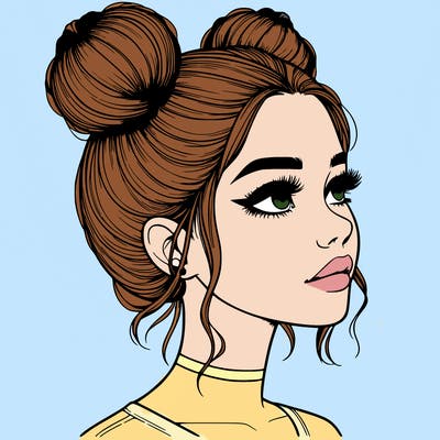 realistic girl with buns on the top of her head