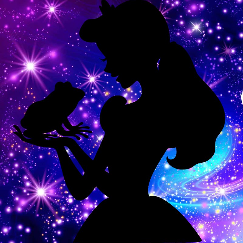 a shadow of a princess holding a frog realistic