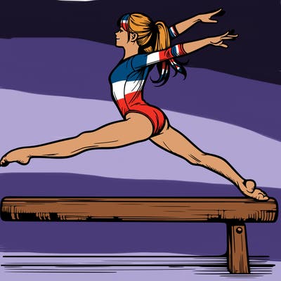 a realistic girl doing gymnastics on the beam