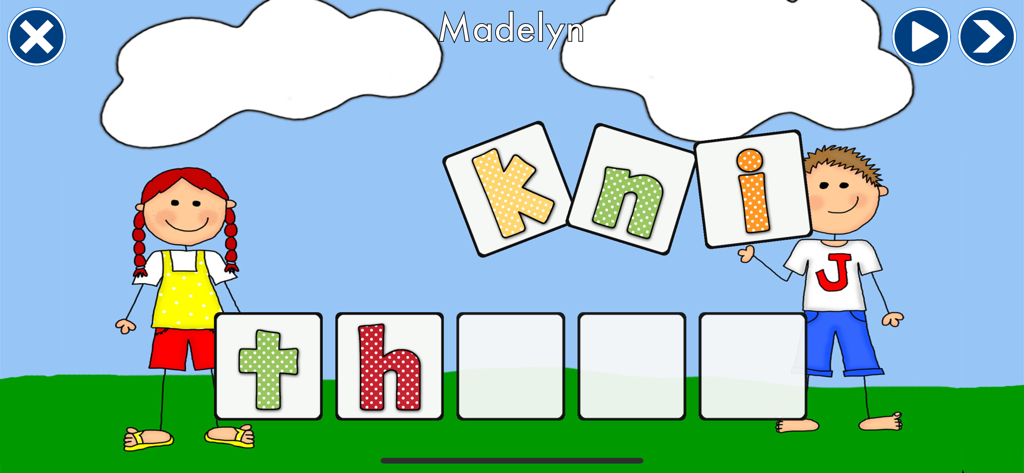 Fun Sight Words - Interactive spelling screen in the Fun Sight Words app where children drag letter tiles to complete words