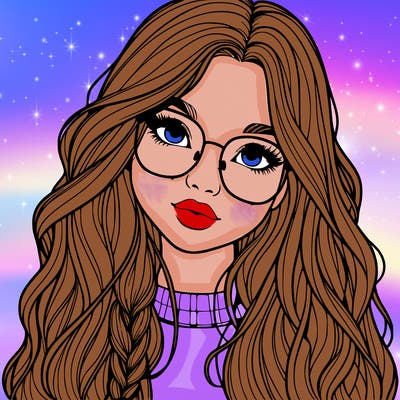 girl with long hair and freckles and glasses realistic