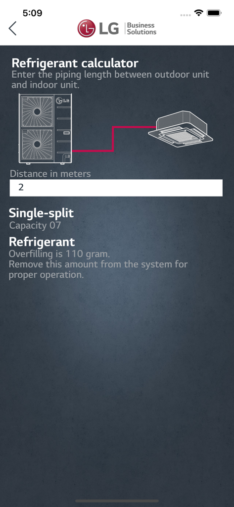 LG Service AE - LG Service AE refrigerant calculator interface for HVAC technicians