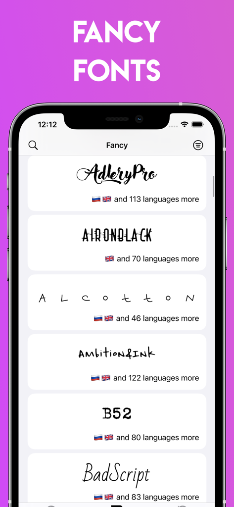 Fancy Fonts for Stories - Screenshot of the Fancy Fonts for Stories app showing various creative typography styles for social media.