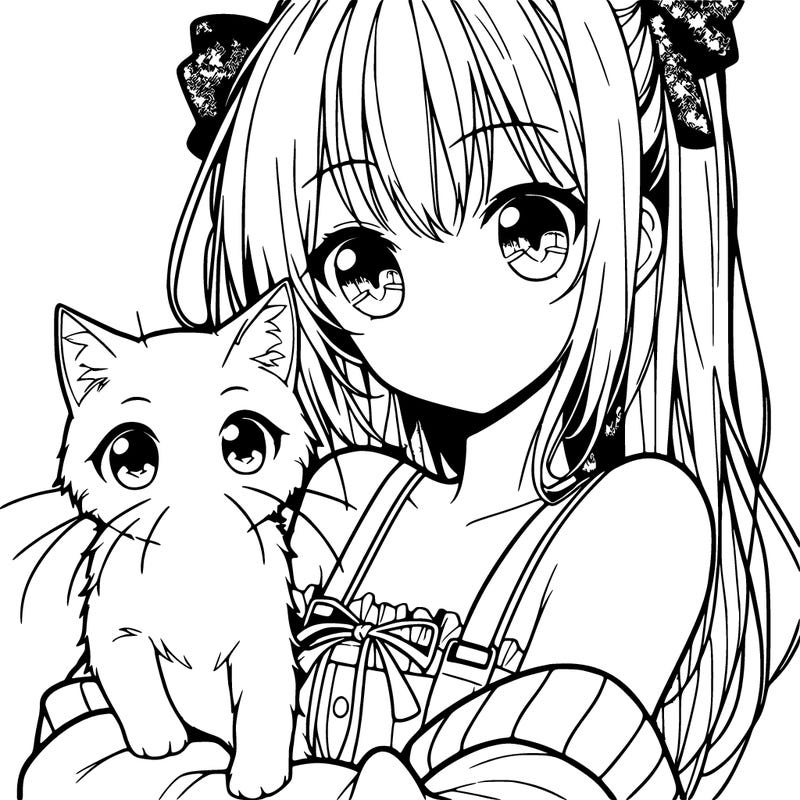 anime girl with cat