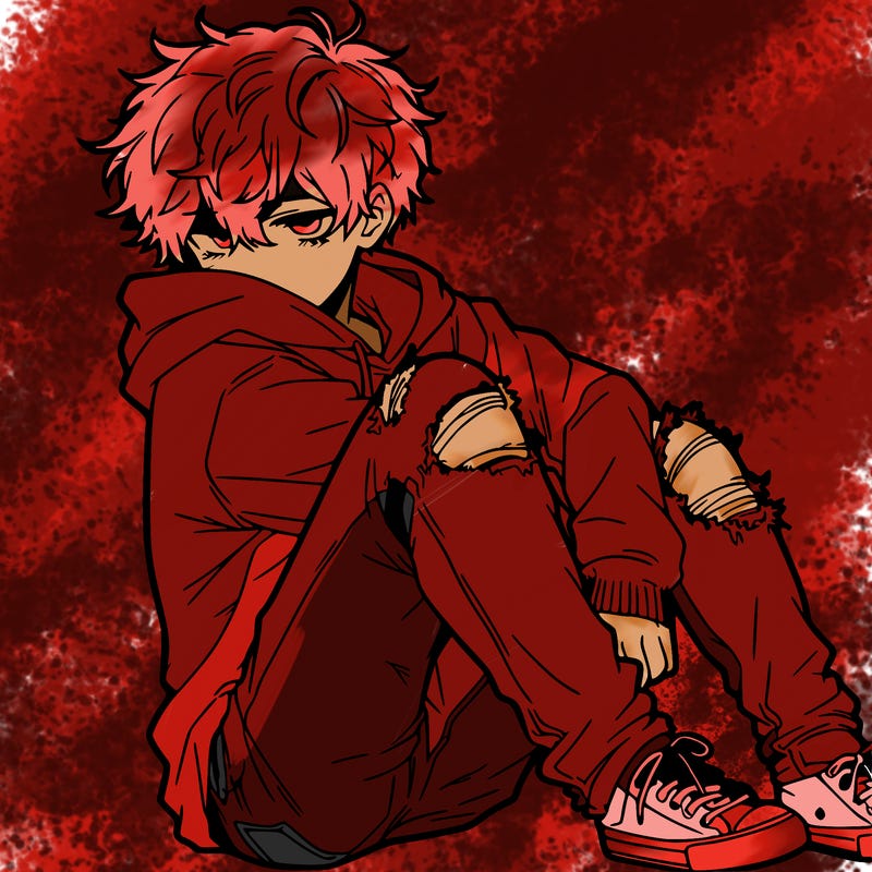 a male hoddie ripped jeans messy hair anime