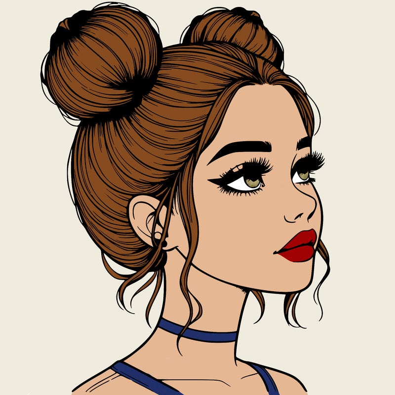 realistic girl with buns on the top of her head