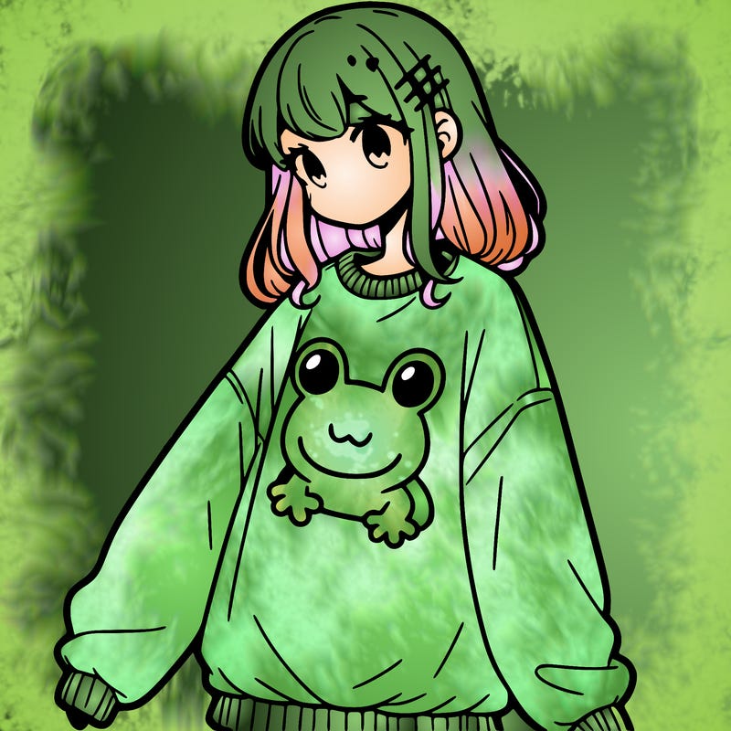 girl wearing frogging sweatshirt