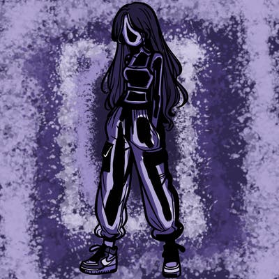 girl in baggy pants crop top and long hair