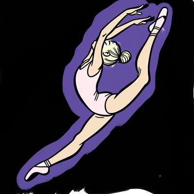 gymnast doing a leap in a leotard with a bent back leg