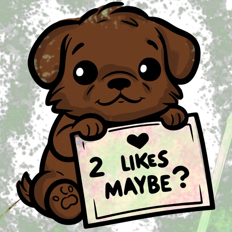 a puppy holding a sign that says 2 likes maybe?