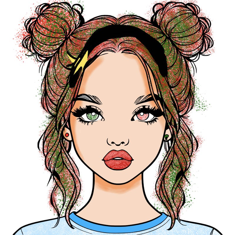 realistic girl with two buns in hair and lips