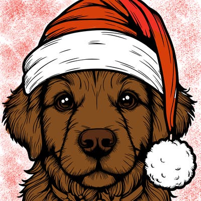 realistic dog with a christmas hat
