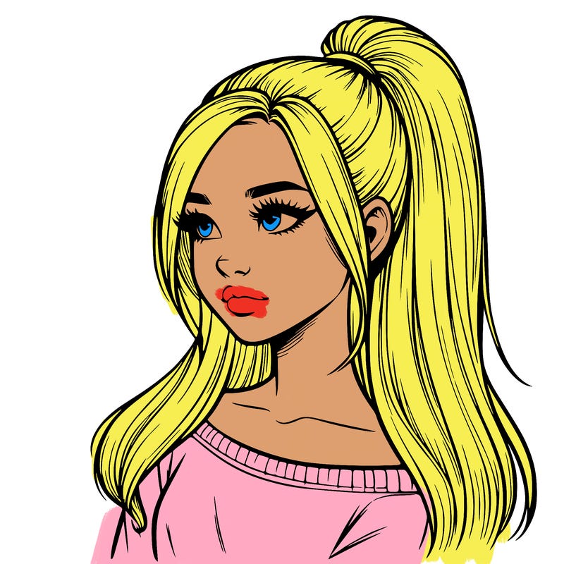 realistic girl with a high ponytail