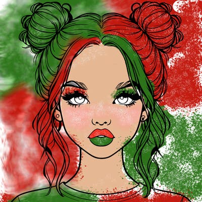 realistic girl with two buns in hair and lips