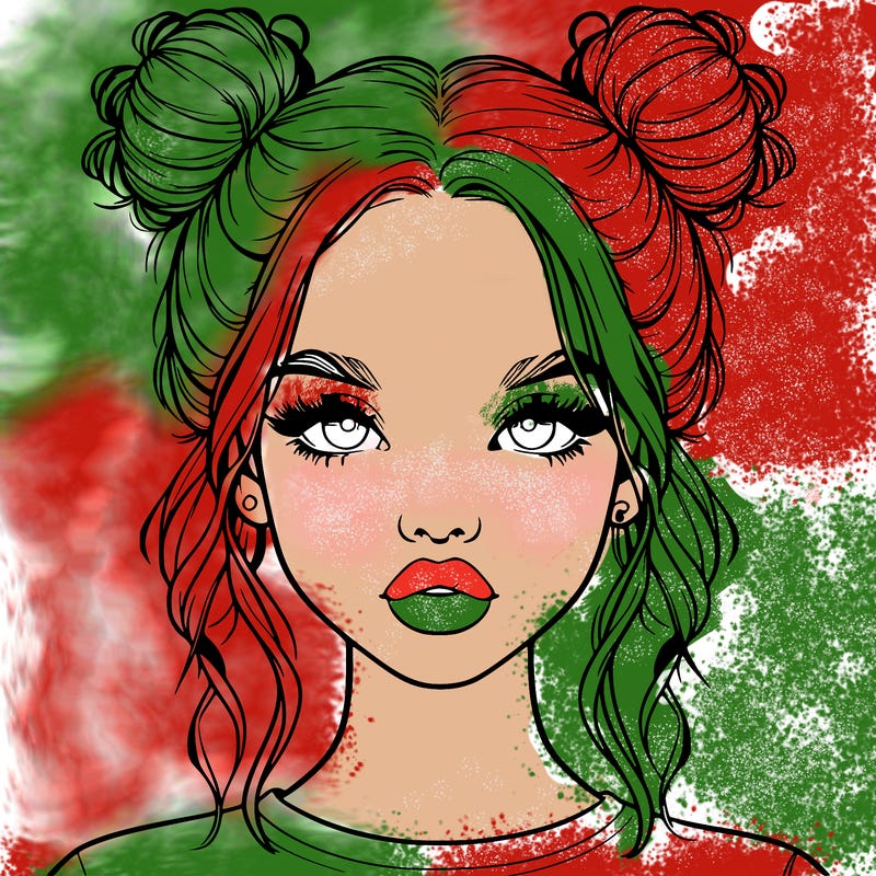 realistic girl with two buns in hair and lips