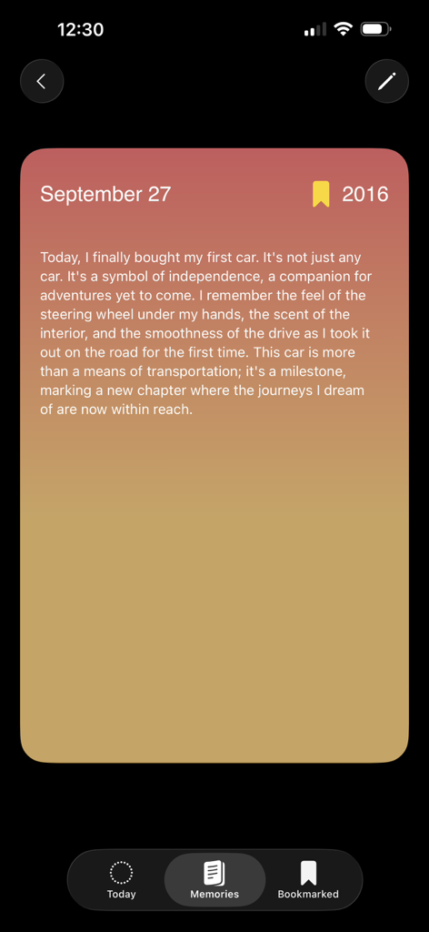 Today - Memory Notebook - A personalized digital diary entry about a life milestone with a warm colorful theme