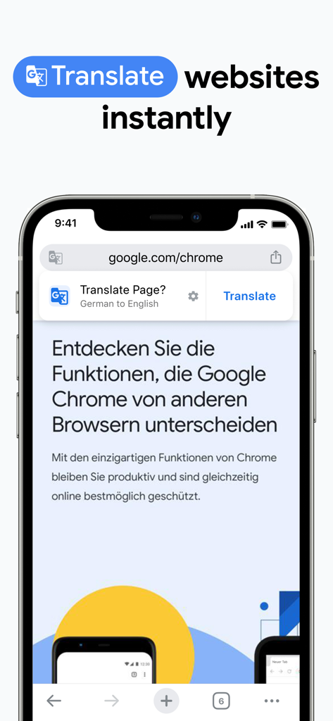 Google Chrome su iPhone che mostra una richiesta per tradurre un sito web tedesco in italiano.