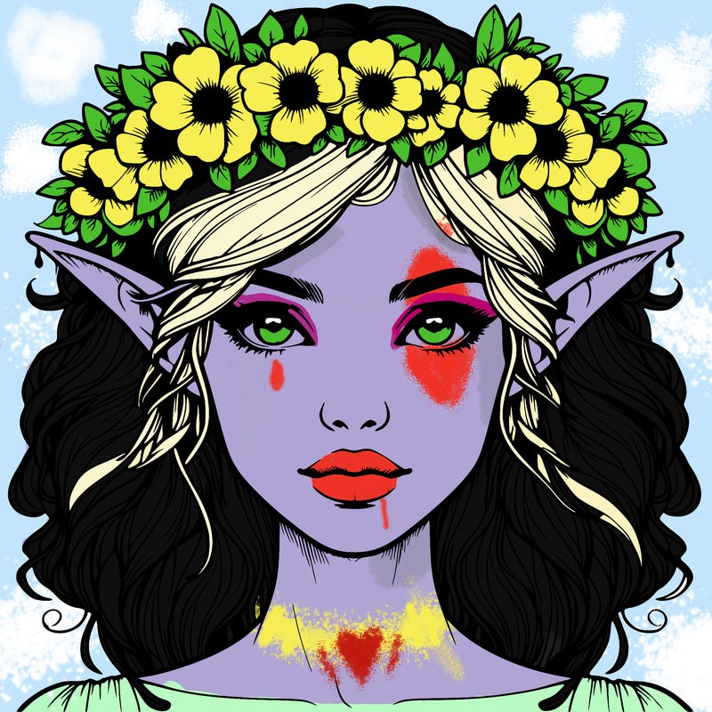 realistic female elf with flower crown