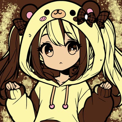 cute anime girl with ponytails and a cute bear hoodie