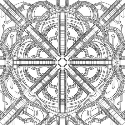 Step into a world where engineering meets artistry with this stunning Pedestrian Bridges Mandala. Its symmetrical patterns and intricate details offer a unique and engaging coloring experience.