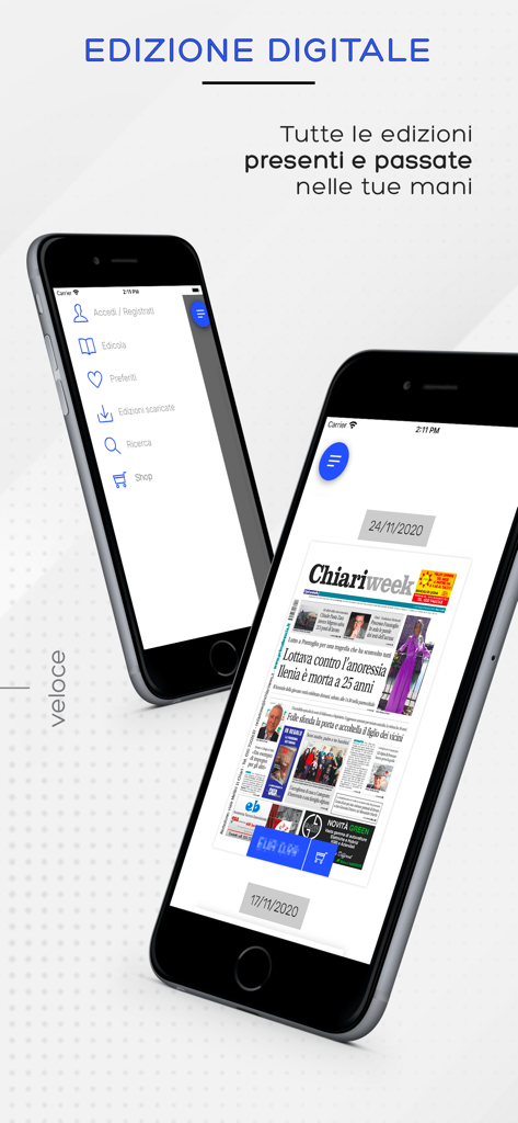 Chiari Week Edicola Digitale - Mobile app interface showing the digital edition of Chiari Week newspaper