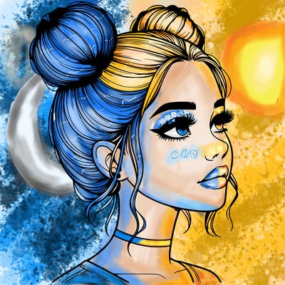 realistic girl with buns on the top of her head