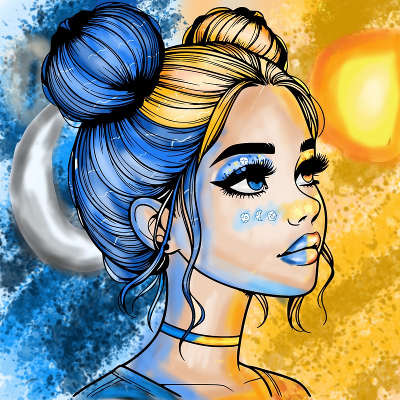 realistic girl with buns on the top of her head
