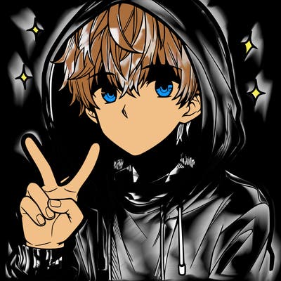 teenage manga boy in a hoodie, doing ✌