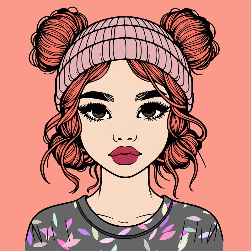 realistic girl with buns in her hair with a beanie on