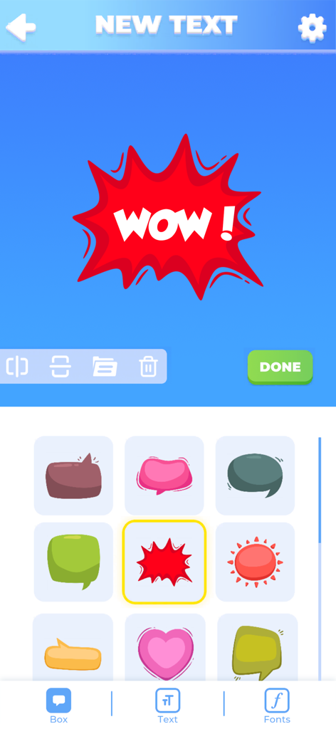 Customizing a WOW text sticker in Emoji and Sticker Design Lab