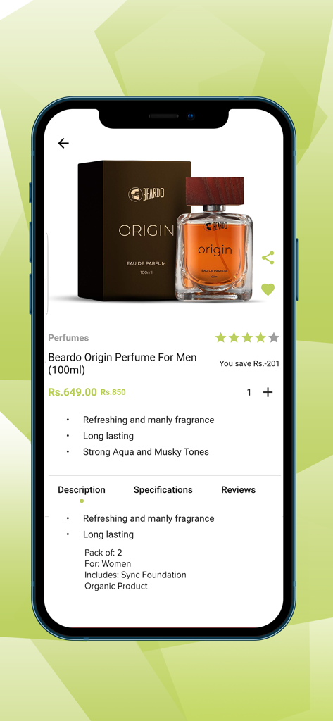 Oriflame Nepal - A product listing for Beardo Origin Perfume for Men on the Oriflame Nepal mobile shopping app.