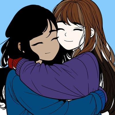realistic two girls hugging