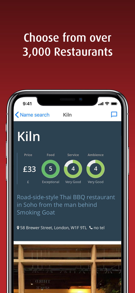 Hardens: Restaurant Guide - Hardens app showing detailed ratings and review for Kiln restaurant in London