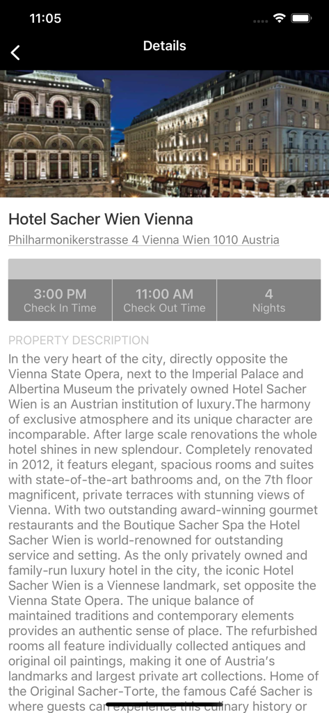 AXUS - Detailed luxury hotel itinerary and property description in the AXUS travel app