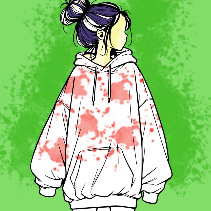 realistic girl with a oversized sweatshirt on and a bun