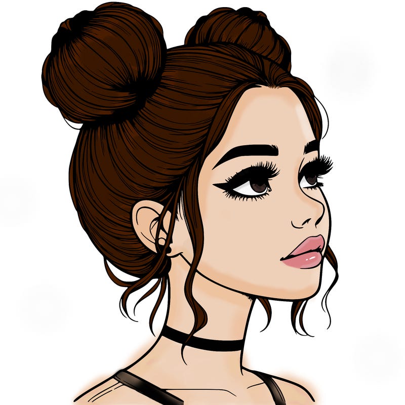 realistic girl with buns on the top of her head